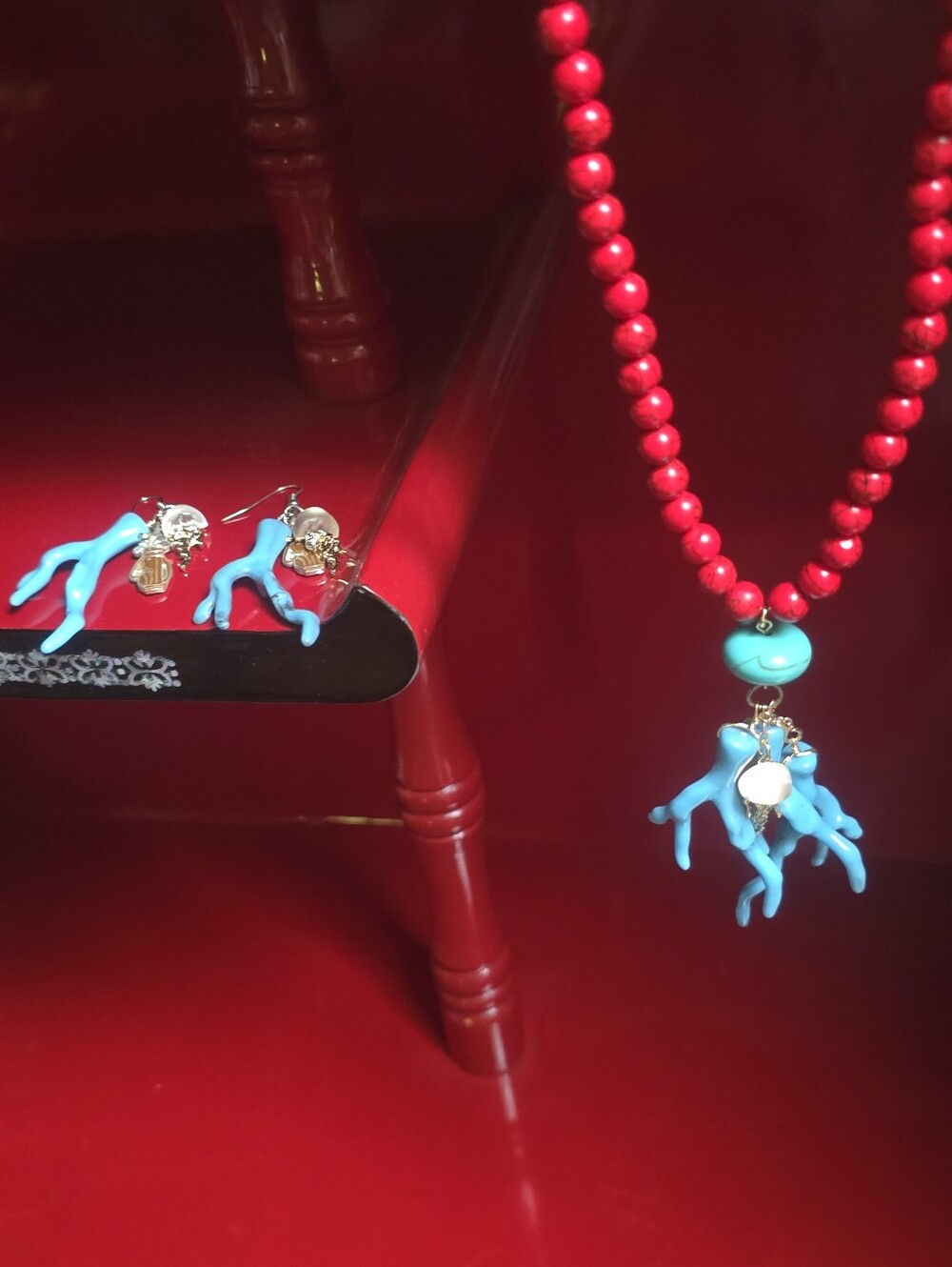 Exotic Coral Turquoise Beads  Turquoise Branches  Earrings Beach Core Vibe
